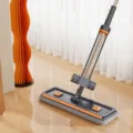 Vlakke Mop 38cm Handvrije Vloerwisser Schoonmaak Mop met 1 Microvezeldoek Grijs Oranje - 1 Verdikte Doek + RVS Steel (Geen Cadeau) / 38 cm
