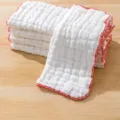 Thickened white cotton cleaning cloth with red stitching, 30x30cm size, 12 pieces pack - 12-Pack 30x30cm / White