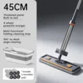 Huishoudelijke vlakke mop met opvouwbare emmer en microvezeldoeken voor eenvoudige reiniging. - Opvouwbare emmer & 45cm grote mopvoet met in totaal 6 originele vervangingspads