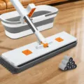 Kit de balai plat avec seau pliant et six lingettes en microfibre, grand panneau 42 cm - Panneau Épaissi 42cm + 6 Chiffons Originaux + Seau Pliable