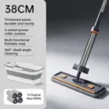 Huishouden vlakke mop en emmer set, handvrije wisser met 38cm paneel en vier reservemoppen. - Opvouwbare emmer + 38 cm groot paneel + in totaal 4 originele vervangdoeken
