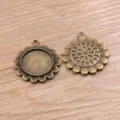 Vintage sunflower bezel tray and pendant charm set, antique bronze alloy for 20mm crafts. - Sunflower Tray (7I09) / Antique Bronze
