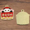 Chinesischer Stil süßer Panda Legierung Emaille Anhänger DIY Schmuck für Armband Halskette - Panda Gongxi Facai Stil (Nr. 13)