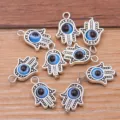 DIY zinc alloy hamsa hand evil eye charm pendant for bracelet necklace jewelry making accessories. - 1 Piece/Pack / Antique Silver - Blue White