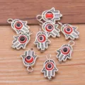 DIY zinc alloy hamsa hand evil eye pendants charms for handmade necklace bracelet jewelry making. - 1 Piece/Pack / Antique Silver - Red