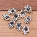Hamsa Hand Evil Eye Charm Zinc Alloy DIY Jewelry Pendant Necklace Bracelet Accessory 12x19mm - 1 Piece/Pack / Antique Silver - Black