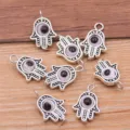 Silver hamsa hand evil eye charms metal pendant connectors for diy necklace bracelet jewelry making - 1 Piece Pack / Antique Silver - White