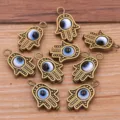 Antique bronze Hamsa hand evil eye charms for DIY jewelry making, necklace bracelet pendants. - 1 Piece Pack / Antique Bronze - Blue White