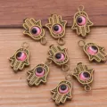 Vintage Hamsa Hand Evil Eye Charms Bronze DIY Zinc Alloy Pendants for Jewelry Making 12x19mm - Hamsa Hand Evil Eye Pendant / 1 Piece Pack / Antique Bronze - Pink