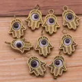 Bronze Hamsa Hand charms, evil eye metal pendant for DIY necklaces, bracelets and jewelry making. - Hamsa Hand Evil Eye Pendant / 1 Piece Pack / Antique Bronze - White