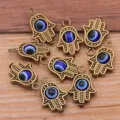 Vintage Bronze Hamsa Hand Evil Eye Charms Pendants for DIY Jewelry Making Bracelets - Hamsa Hand Evil Eye Pendant / 1 Piece Pack / Antique Bronze - Blue