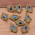Antique Bronze Hamsa Hand Evil Eye Charms Zinc Alloy DIY Pendant Jewelry Making Accessories - Hamsa Hand Evil Eye Pendant / 1 Piece Pack / Antique Bronze - Sky Blue