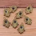 Bronze evil eye hamsa hand charms DIY jewelry pendants for necklace bracelet making - Hamsa Hand Evil Eye Pendant / 1 Piece Pack / Antique Bronze - Green