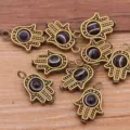 Antique bronze Hamsa hand evil eye charms, zinc alloy DIY jewelry pendants for necklaces. - Hamsa Hand Evil Eye Pendant / 1 Piece Pack / Antique Bronze - Black