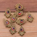 Vintage antique bronze zinc alloy Hamsa hand evil eye charm pendant for DIY jewelry making - Hamsa Hand Evil Eye Pendant / 1 Piece Pack / Antique Bronze - Red