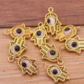 Gold Hamsa Hand Evil Eye Pendant Zinc Alloy DIY Jewelry Accessories Color Variant - Hamsa Hand Evil Eye Pendant / 1 Piece Pack / Antique Gold - White