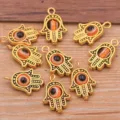 Gold Hamsa Hand Evil Eye Charms Zinc Alloy DIY Jewelry Pendants for Bracelets Necklaces - 1 Piece Pack / Antique Gold-Orange