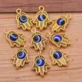 Gold hamsa hand evil eye charms for DIY jewelry making, cute metal pendant accessories. - 1 Piece Pack / Antique Gold-Blue