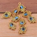 Gold hamsa hand evil eye metal charms pendants for DIY handmade jewelry making. - 1 Piece Pack / Antique Gold - Sky Blue