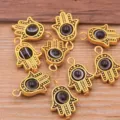 Gold hamsa hand evil eye charms diy zinc alloy jewelry pendants bracelet accessories 12x19mm - 1 Piece Pack / Antique Gold Black