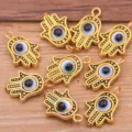 Hamsa Hand Evil Eye Zinc Alloy Charms Pendants DIY Jewelry Making Accessories 12x19mm - 1 Piece Pack / Antique Gold-Blue White