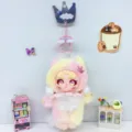 Cute pastel unicorn plush doll keychain, fluffy kawaii bag charm and adorable key ring. - Pink/Yellow