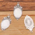 Silver Oval Hollow Pendant Bezel Tray Cabochon Setting DIY Jewelry Making Accessories - Antique Silver