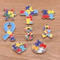 Detailed close-up of colorful alloy puzzle and ribbon charms for DIY jewelry making. - Set of 8 / 8 Pieces/Set - White Gold Color (Approx. 19.6g)
