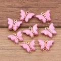 Pink butterfly resin acrylic charm pendant detail view, perfect for DIY jewelry and bag making - Rose Red