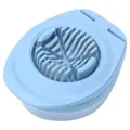 Multifunctional egg slicer detail showing stainless steel wires and blue plastic body. - Egg Slicer / Dark Blue