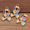 DIY autism awareness ribbon puzzle charms alloy pendant jewelry making accessories - 14x25mm / Style 8 - White Gold Color (14X25mm)