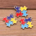 Colorblock jigsaw puzzle metal alloy charms pendant DIY jewelry making accessories. - 20x21mm / Style 2 - White Gold Color (20X21mm)