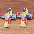 DIY alloy cross pendant colorful puzzle enamel charm jewelry accessory for crafting - 25x37mm / Style 5 - White Gold Color (25X37mm)