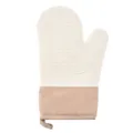 Heat-resistant silicone oven mitt with diamond texture and khaki cuff for baking safety. - White (Light Khaki Fabric)