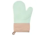 Mint green silicone oven mitt with beige fabric cuff, embossed rhombus anti-slip baking glove. - Mint Green (Light Khaki Fabric)