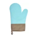 Heat resistant silicone oven mitt with fabric cuff for daily baking and kitchen use. - Nordic Blue (Army Green Fabric)