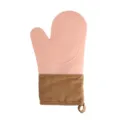 Pink silicone oven mitt with brown fabric cuff, heat resistant baking glove for kitchen. - Pink (Brown Fabric)