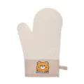 Gant de Four en Silicone Résistant à la Chaleur Beige avec Motif d'Ours Poignet Coton - Blanc Cassé