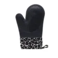 Black silicone oven mitt with printed cuff kitchen heat resistant baking cooking glove 1pc - Diamond Lattice Flat Cuff / 105.00g / Black