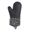 Silicone kitchen oven mitt with black and white animal print fabric, heat-resistant baking glove. - Yo Pattern Curved Cuff / 112g / Black