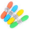 Stainless steel corn skewer close-up, interlocking colorful TPR handles for barbecue. - Multicolor