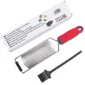 Stainless steel lemon cheese grater zester with ergonomic handle and cleaning brush tool. - Color Box with Brush / Red