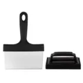 Stainless steel BBQ cleaning scraper and brush set for grill and teppanyaki maintenance. - 1 Scraper & 1 Cleaning Brush Set
