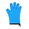 Blauer Silikon Fünf-Finger Ofenhandschuh mit Herzmuster zum Hitzebeständigen Backen Kochen - Blau