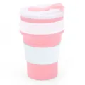 Tazza da caffe pieghevole in silicone con coperchio e manicotto per viaggi all'aperto. - Sacchetto in PP / Rosa