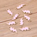 Colgantes de rayo esmaltados en rosa, dijes de aleación de oro KC para joyería DIY manual. - Rosa