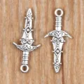Silver Sword Dagger DIY Metal Pendants Charms for Jewelry Making Necklace Bracelet Craft 8x23mm - Antique Silver