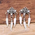 DIY μεταλλικό κράμα κοσμήματα γούρια ονειροπαγίδα φτερά ασημί αντίκες χειροτεχνίας σετ 2τμχ - Ονειροπαγίδα Φτερό (2M01) / Αντίκα Ασημί