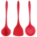 Juego de utensilios de cocina de silicona roja cucharón espátula espumadera antiadherente - Rojo