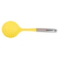 Espumadera de silicona amarilla con mango bicolor gris y ojal metálico para cocinar. - Espumadera / Gris Amarillo